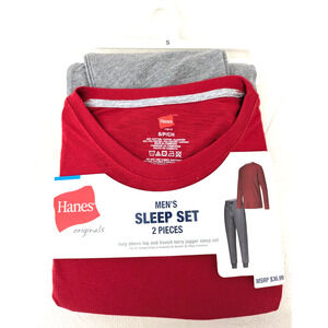 Hanes 2 Pc Mens Sleep Set Red Gray Size Small Long Sleeve